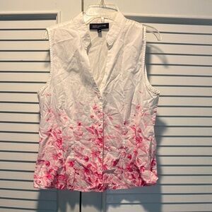 Jones New York White and Pink Sleeveless Sweet Button Blouse Women’s Medium